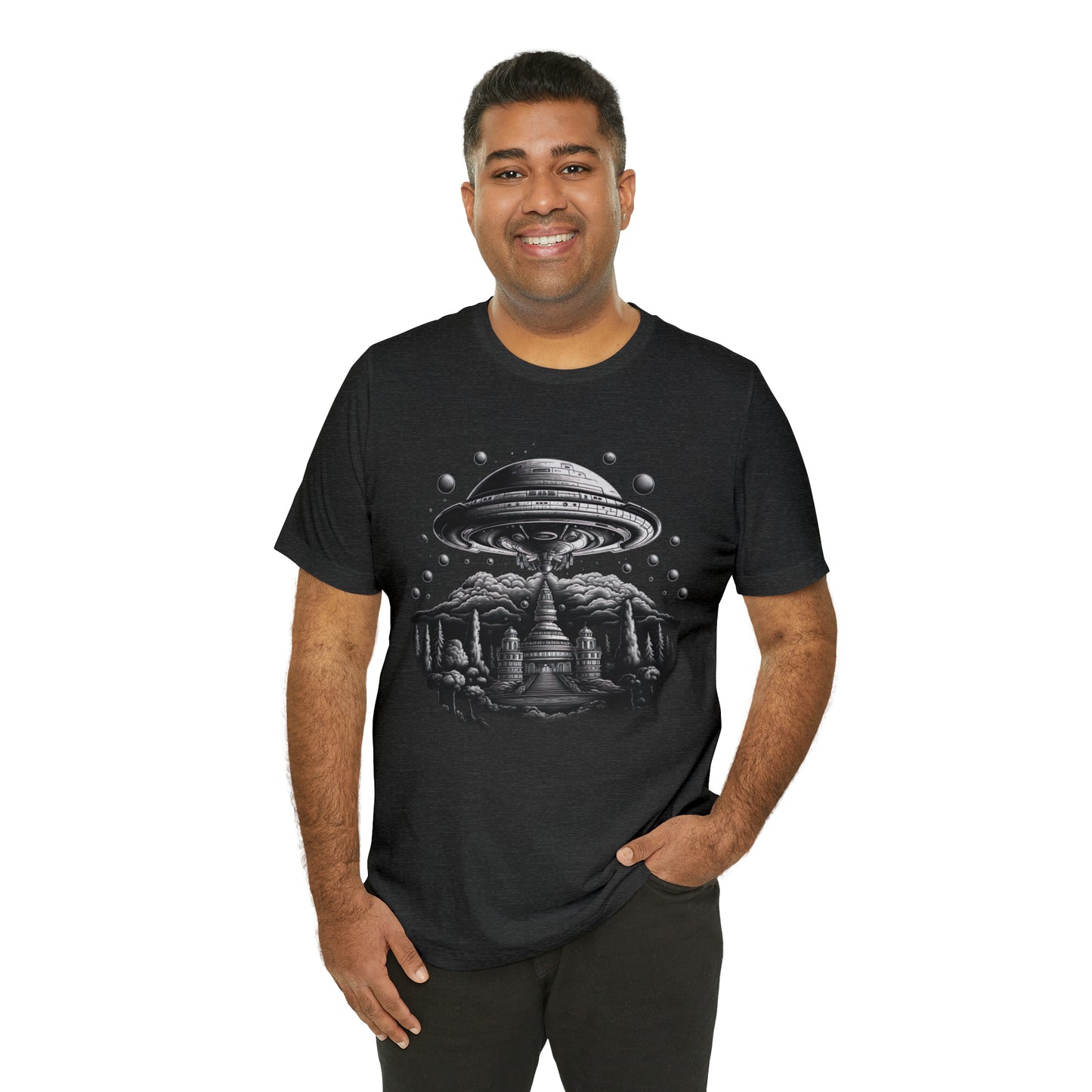 Ancient Temple Flyover UFO T-Shirt | Higher Density Living