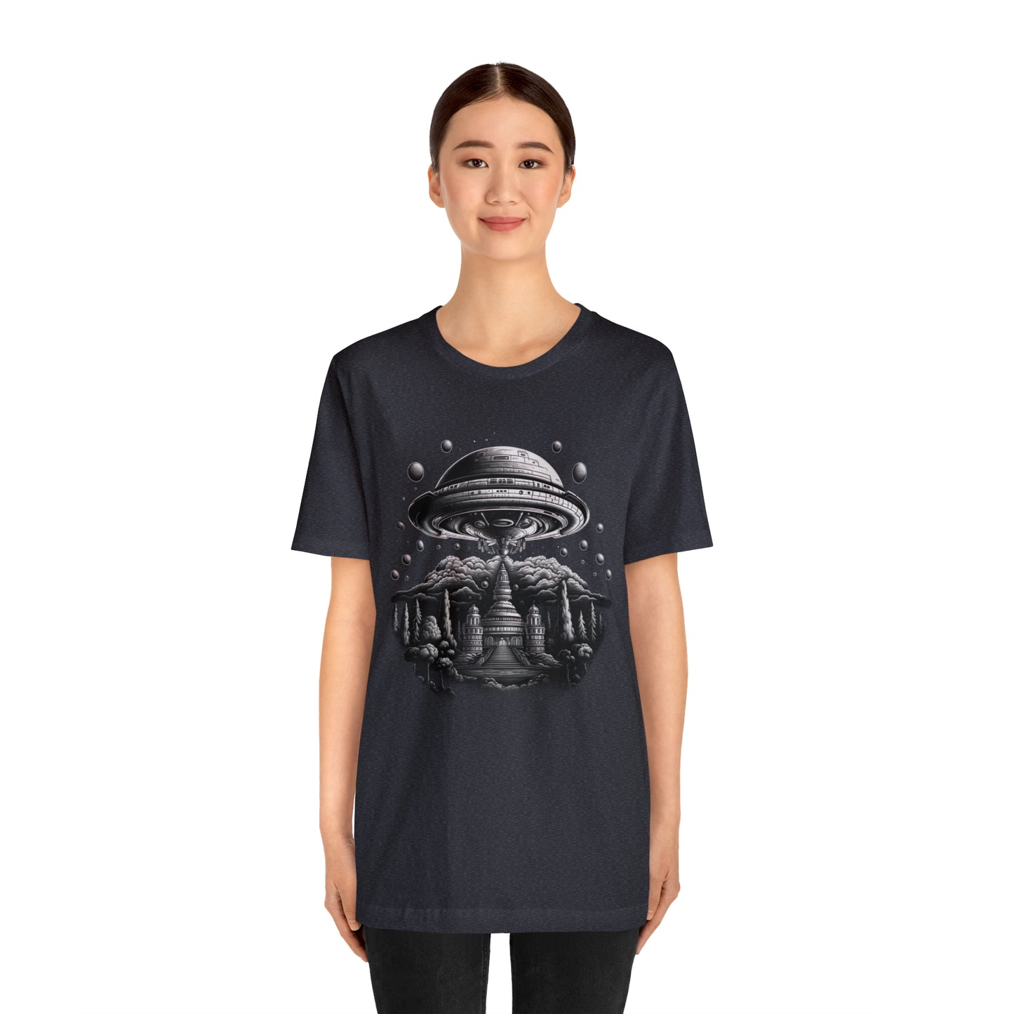 Ancient Temple Flyover UFO T-Shirt | Higher Density Living