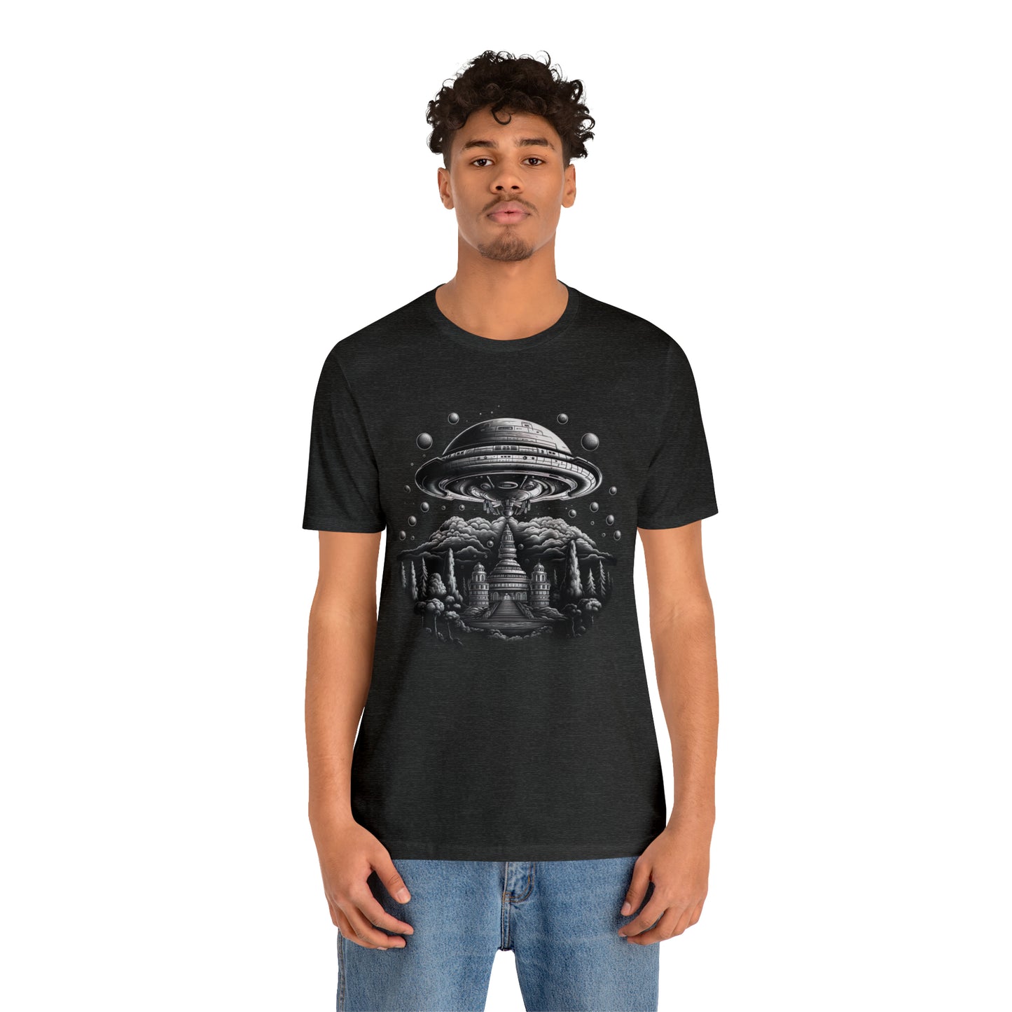 Ancient Temple Flyover UFO T-Shirt | Higher Density Living