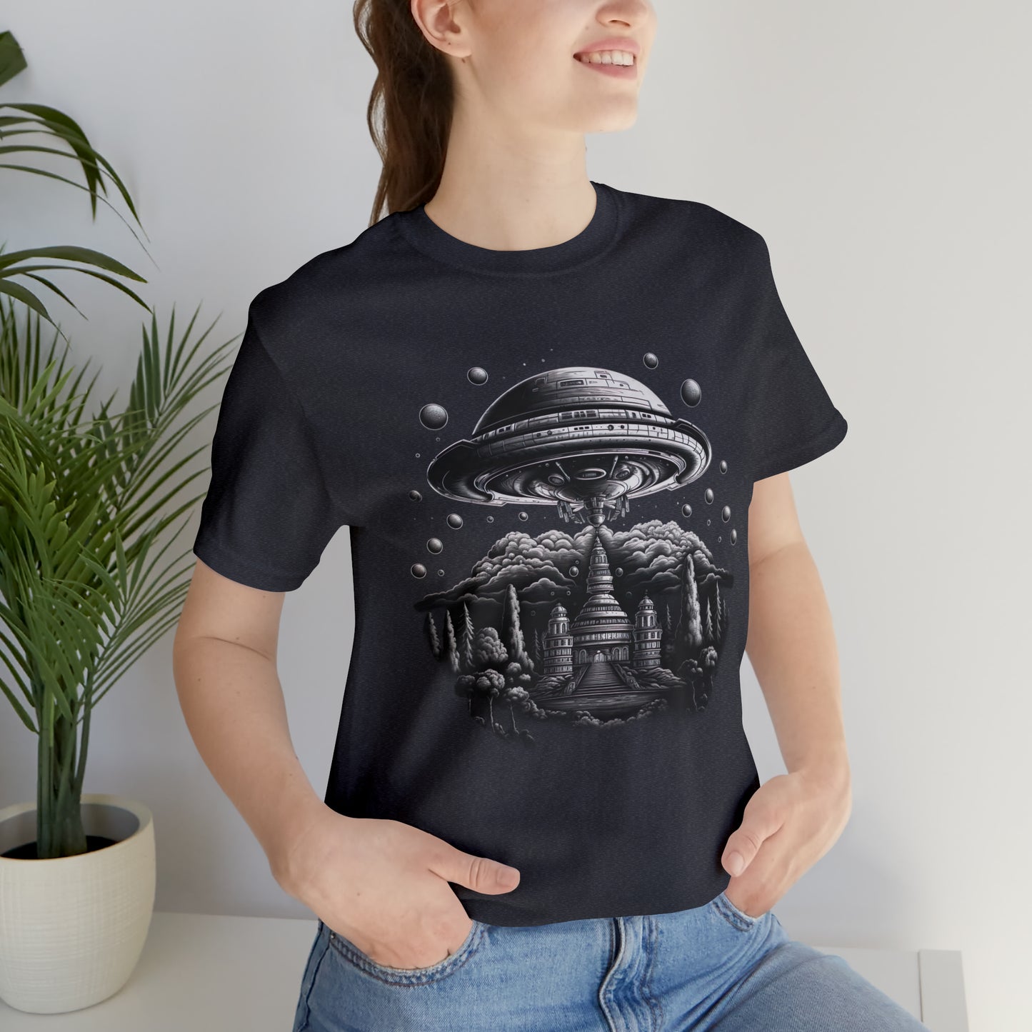 Ancient Temple Flyover UFO T-Shirt | Higher Density Living