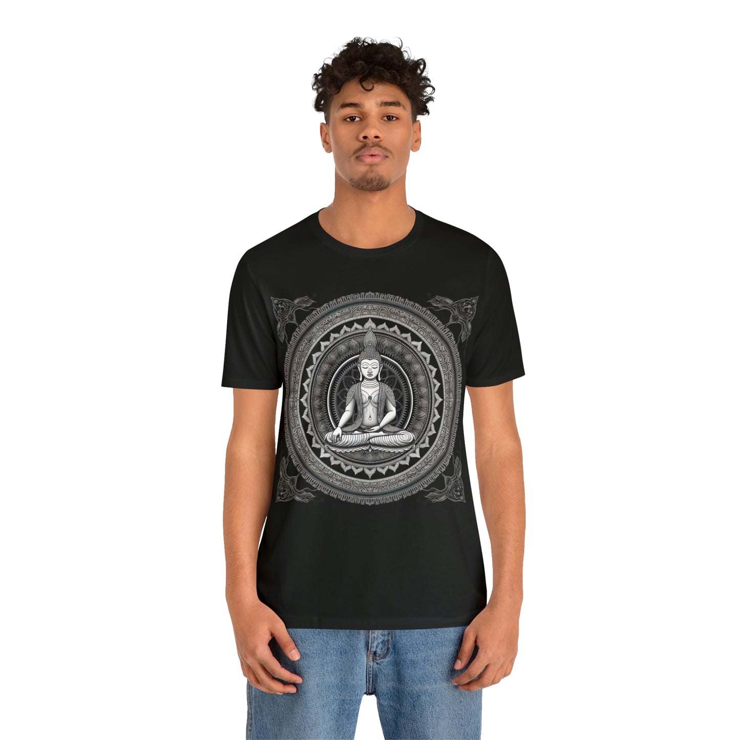 Embrace the Journey T-Shirt: Ancient Buddha & Sacred Geometry Cosmos Universe Design