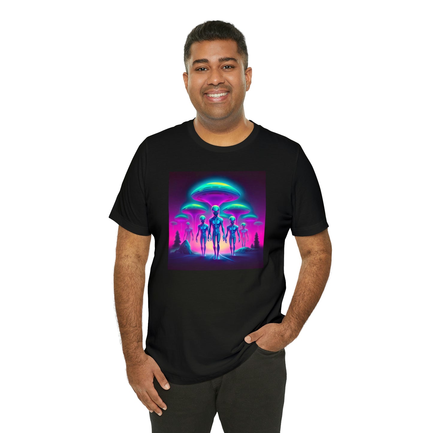 Neon Invasion: Embrace the Unknown with UFO Aliens in Higher Density Living