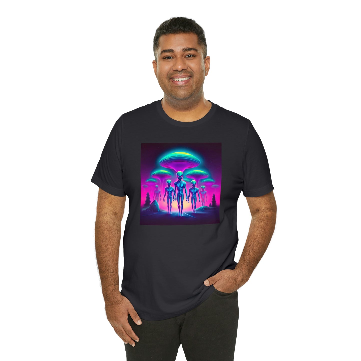 Neon Invasion: Embrace the Unknown with UFO Aliens in Higher Density Living