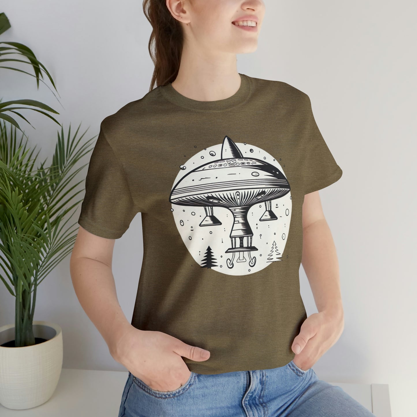 Fun Alien Spaceship Forest UFO Cosmos Universe T-Shirt