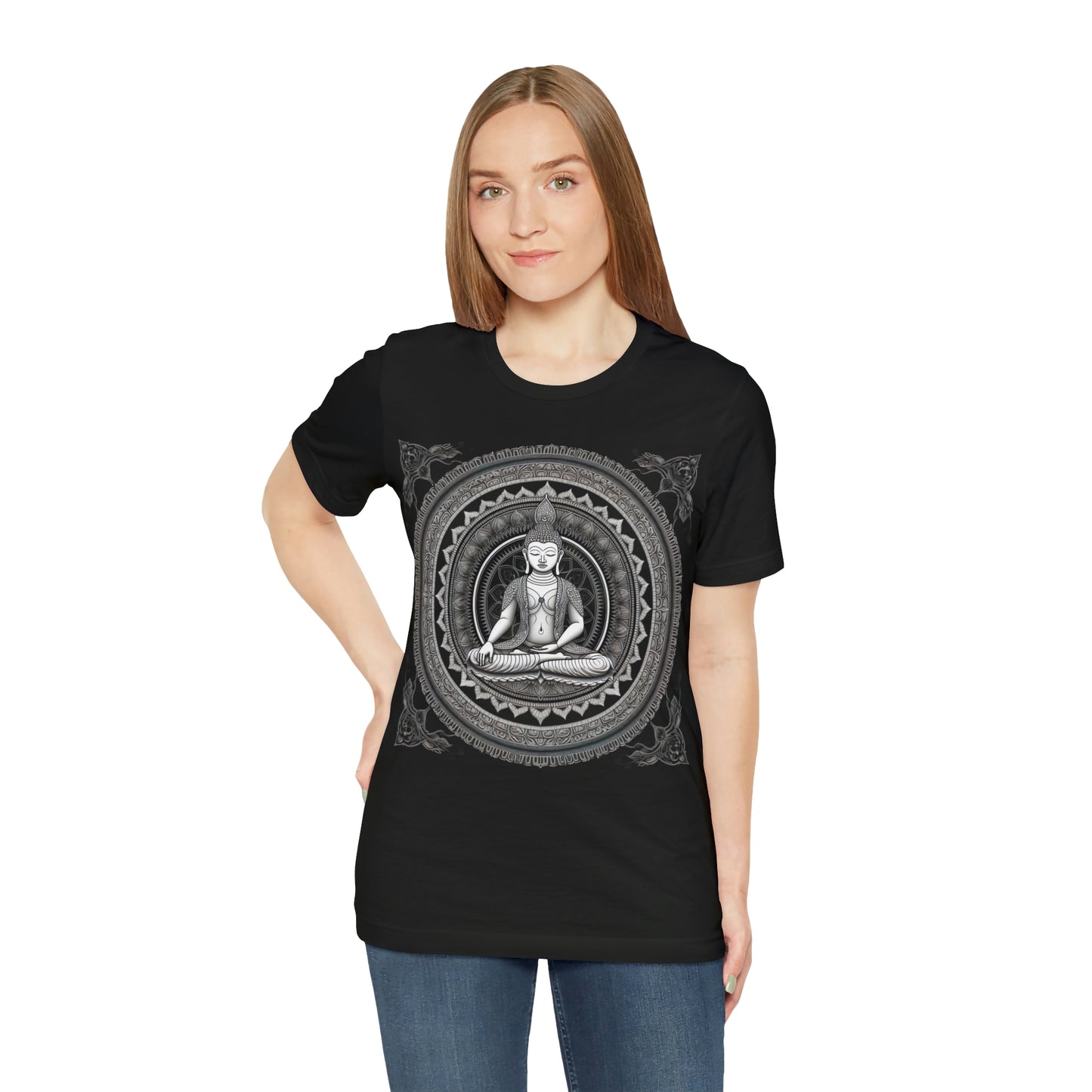 Embrace the Journey T-Shirt: Ancient Buddha & Sacred Geometry Cosmos Universe Design
