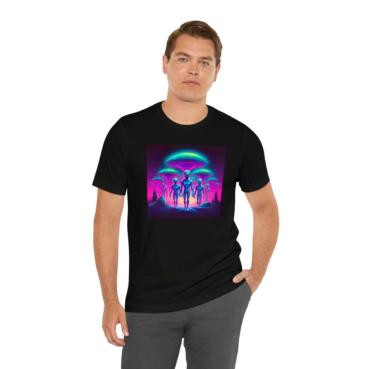 Neon Invasion: Embrace the Unknown with UFO Aliens in Higher Density Living