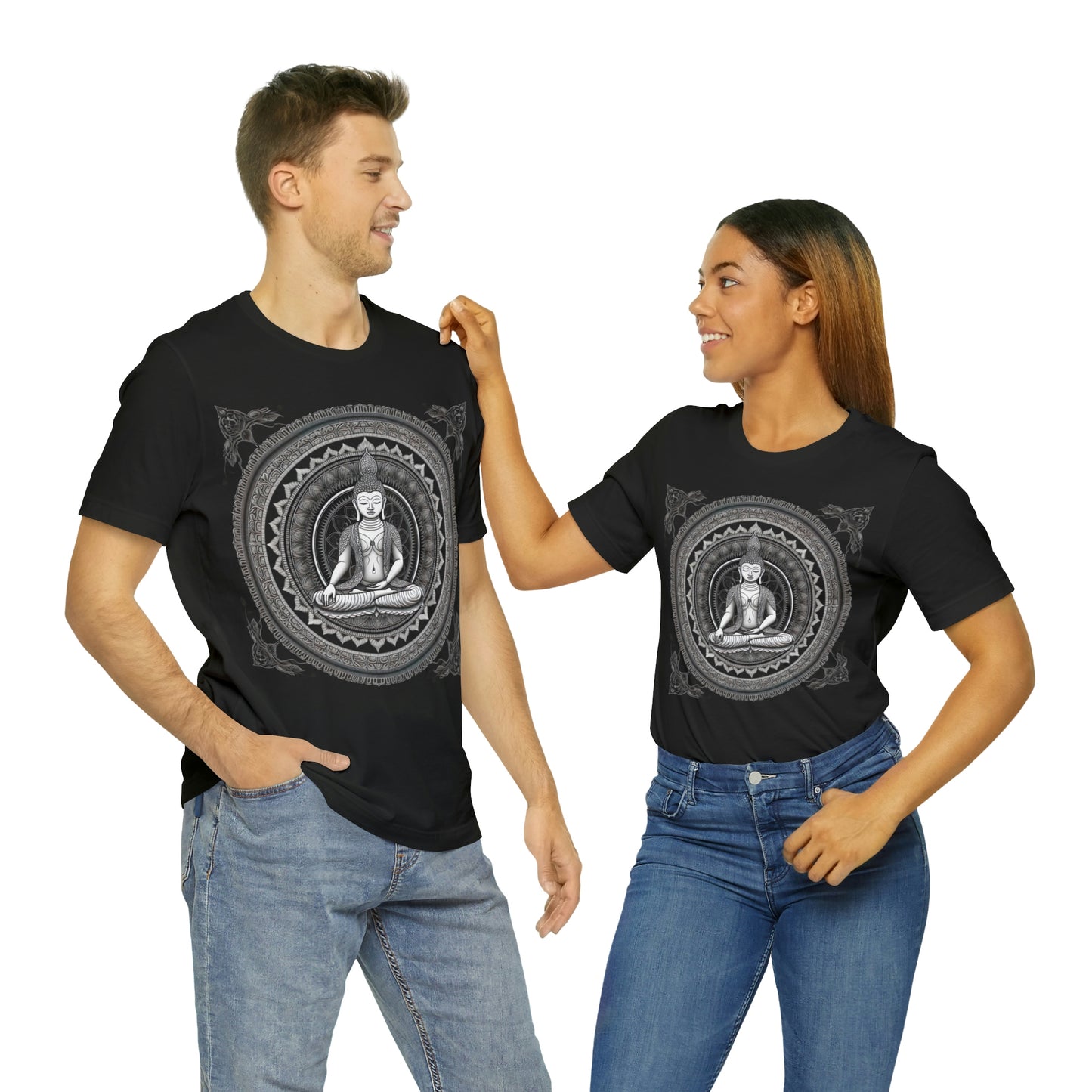 Embrace the Journey T-Shirt: Ancient Buddha & Sacred Geometry Cosmos Universe Design