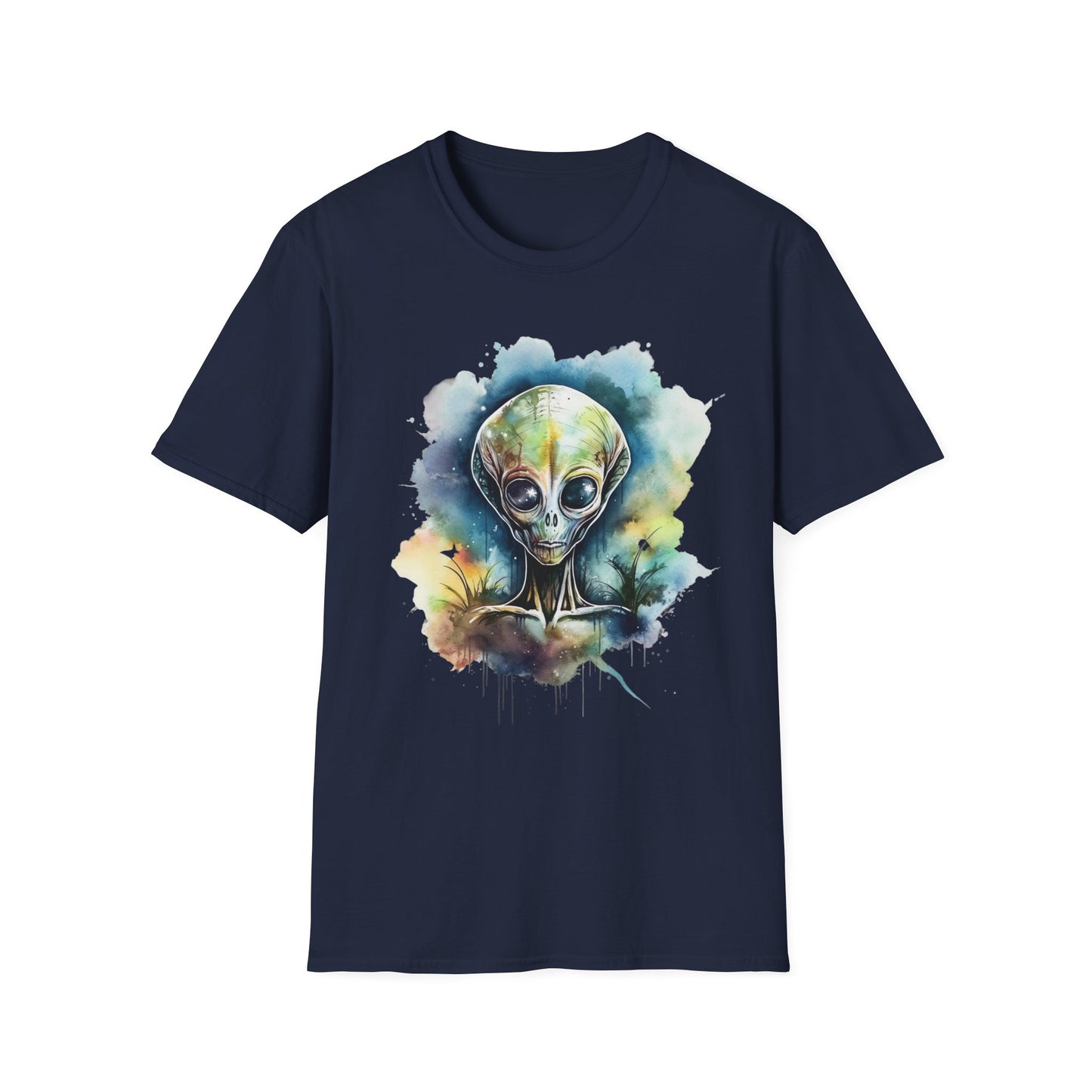 Grey Alien Watercolor Cosmos T-Shirt | Higher Density Living