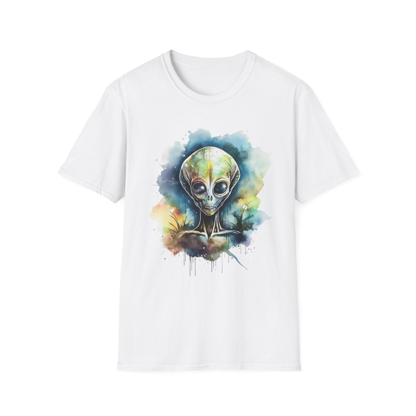 Grey Alien Watercolor Cosmos T-Shirt | Higher Density Living