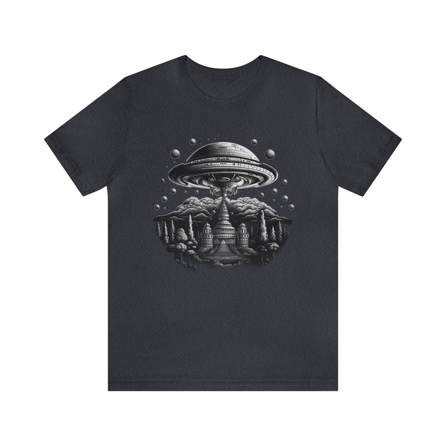 Ancient Temple Flyover UFO T-Shirt | Higher Density Living