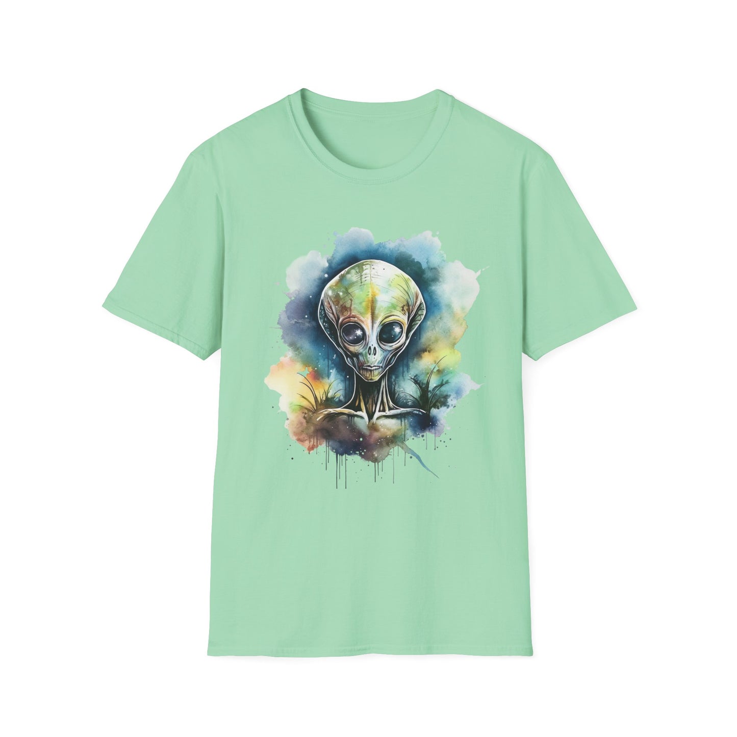 Grey Alien Watercolor Cosmos T-Shirt | Higher Density Living