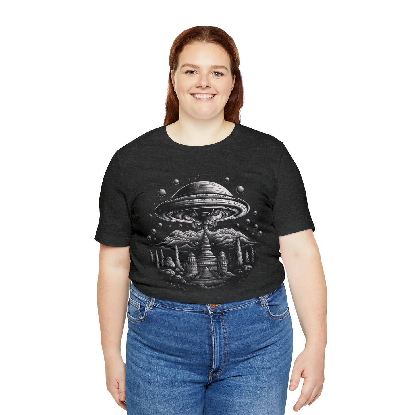 Ancient Temple Flyover UFO T-Shirt | Higher Density Living