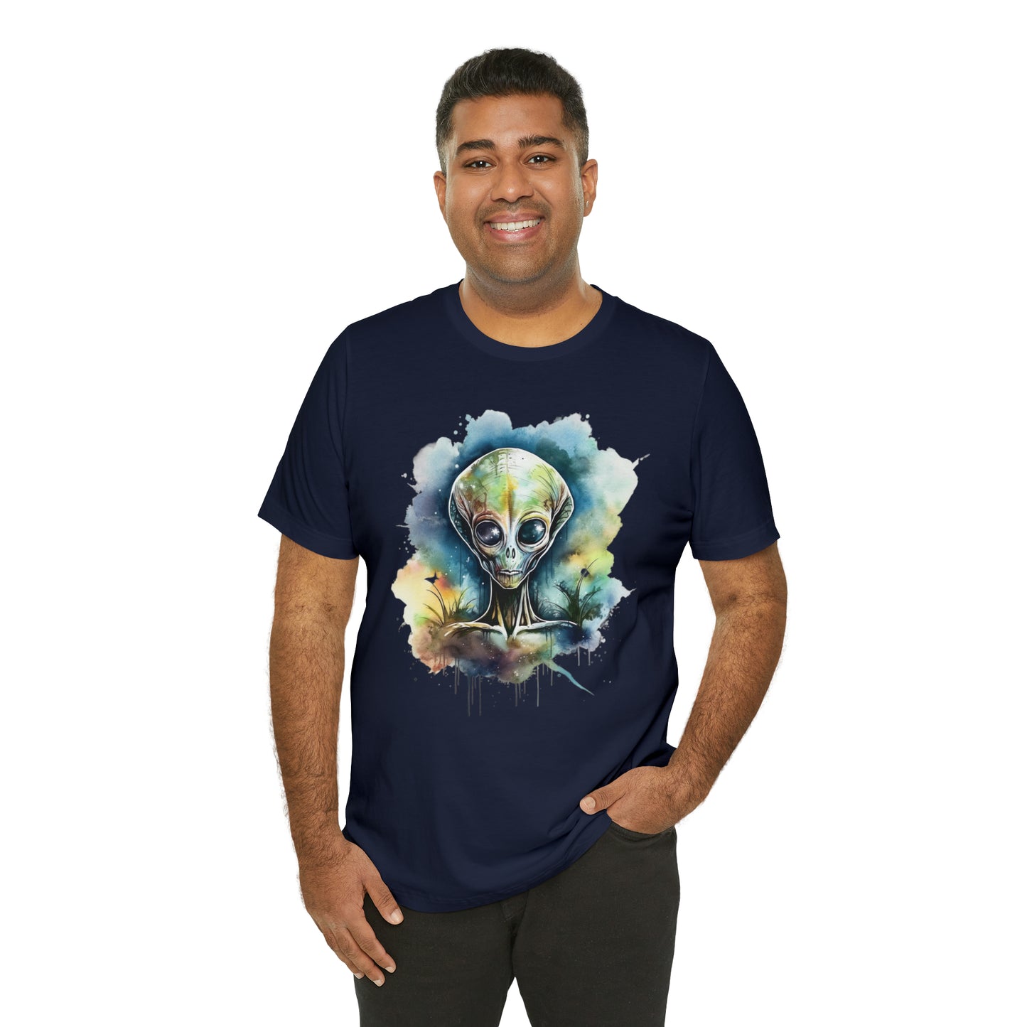 Grey Alien Watercolor Cosmos T-Shirt | Higher Density Living
