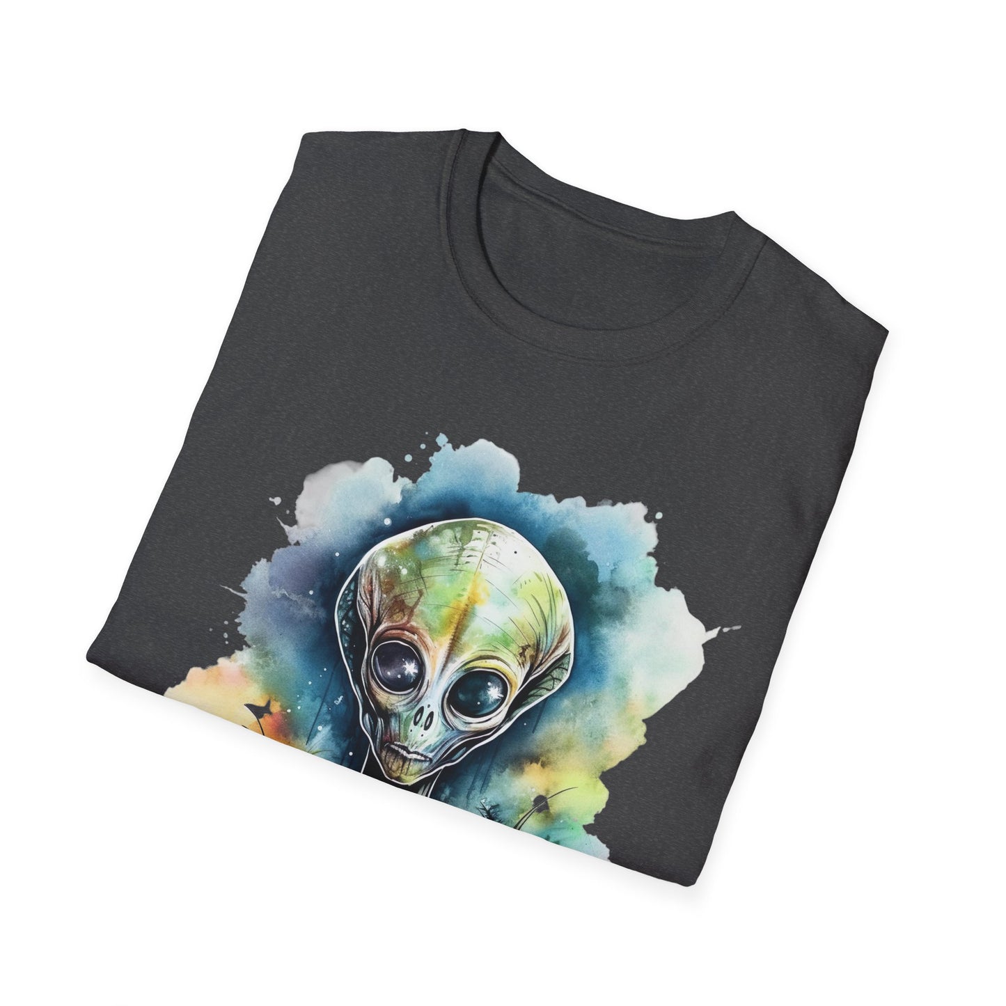 Grey Alien Watercolor Cosmos T-Shirt | Higher Density Living