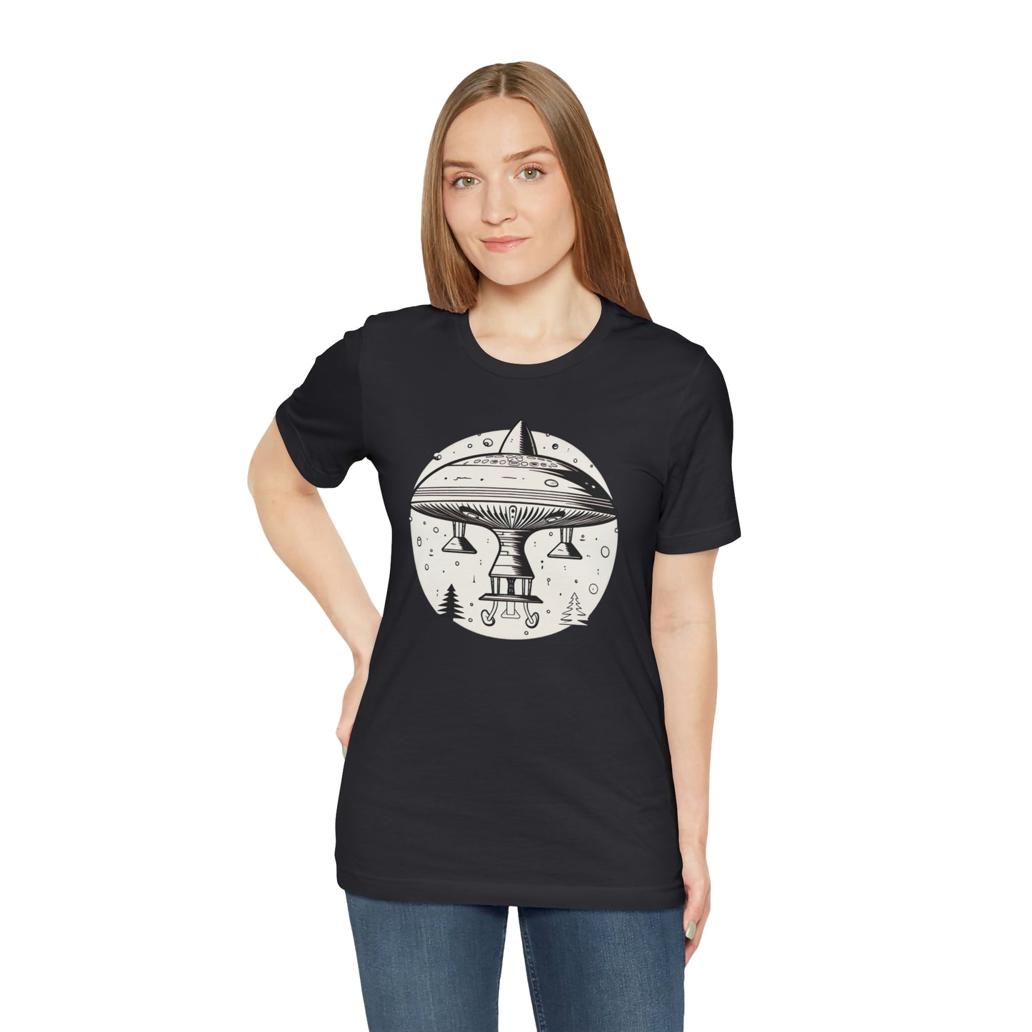 Fun Alien Spaceship Forest UFO Cosmos Universe T-Shirt
