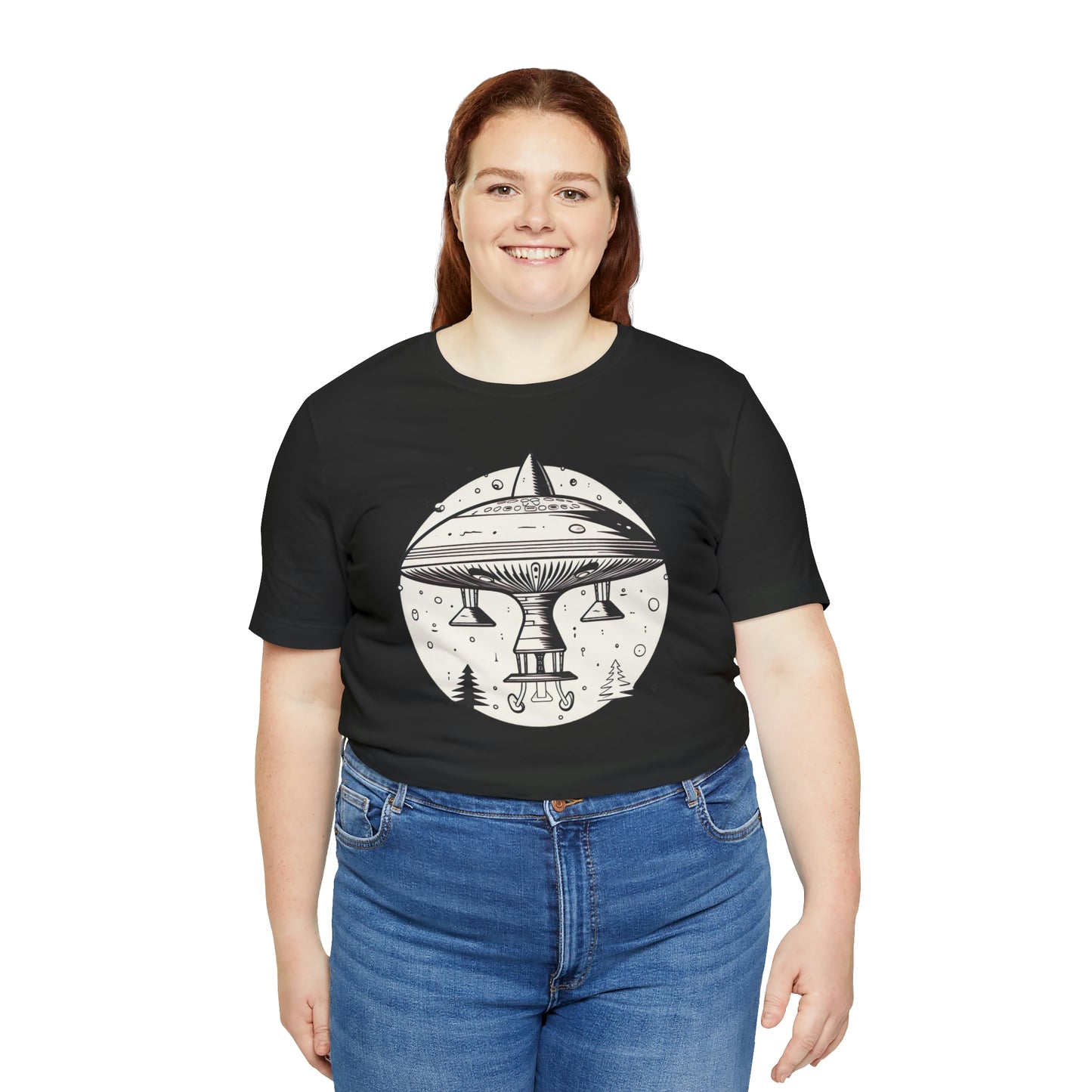 Fun Alien Spaceship Forest UFO Cosmos Universe T-Shirt