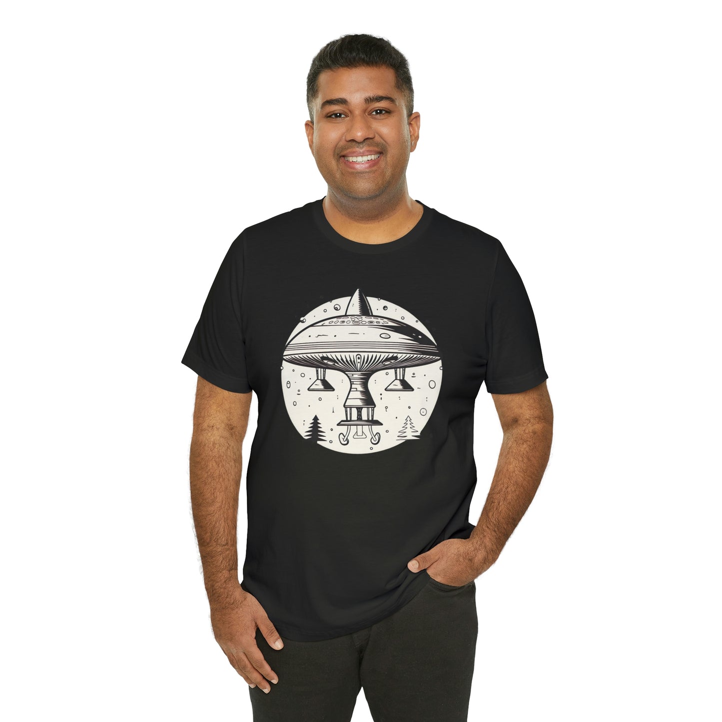 Fun Alien Spaceship Forest UFO Cosmos Universe T-Shirt