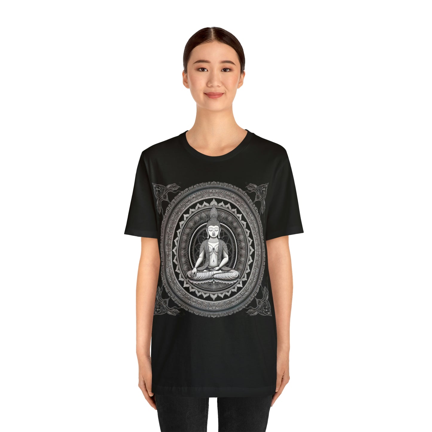 Embrace the Journey T-Shirt: Ancient Buddha & Sacred Geometry Cosmos Universe Design