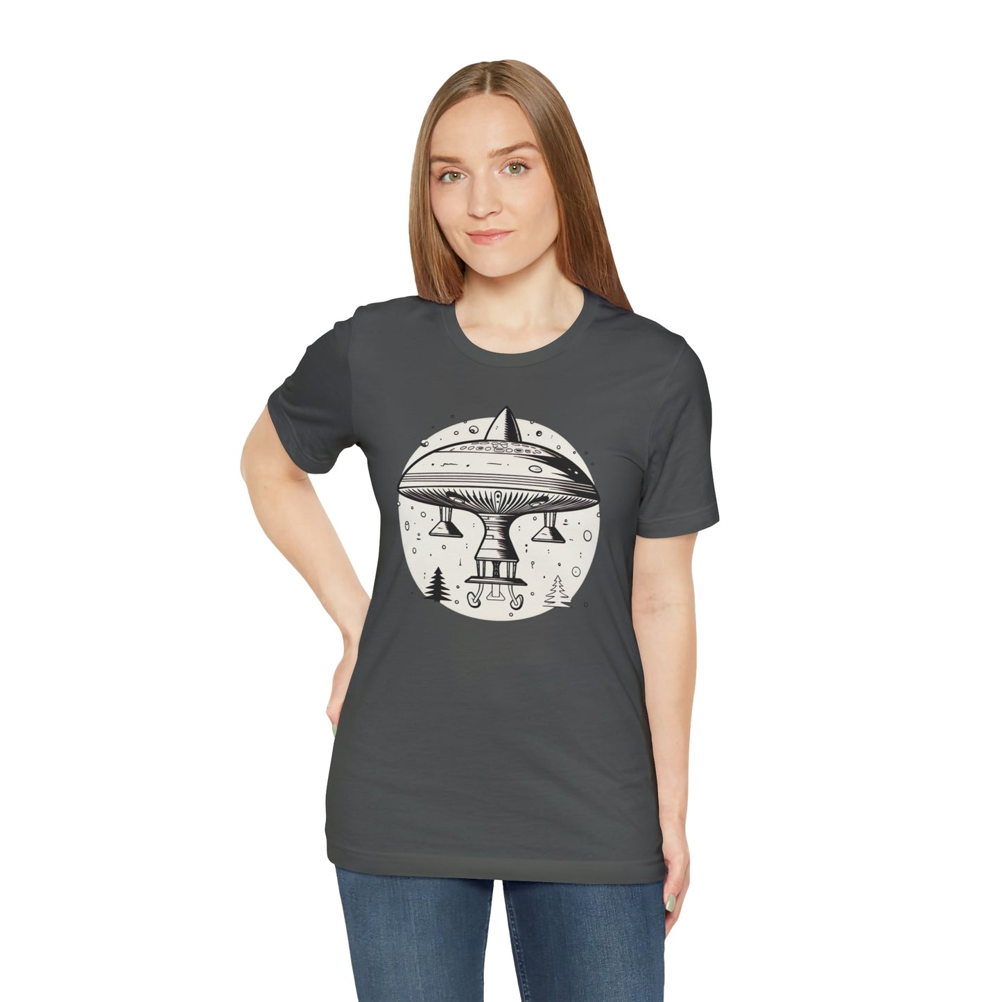 Fun Alien Spaceship Forest UFO Cosmos Universe T-Shirt