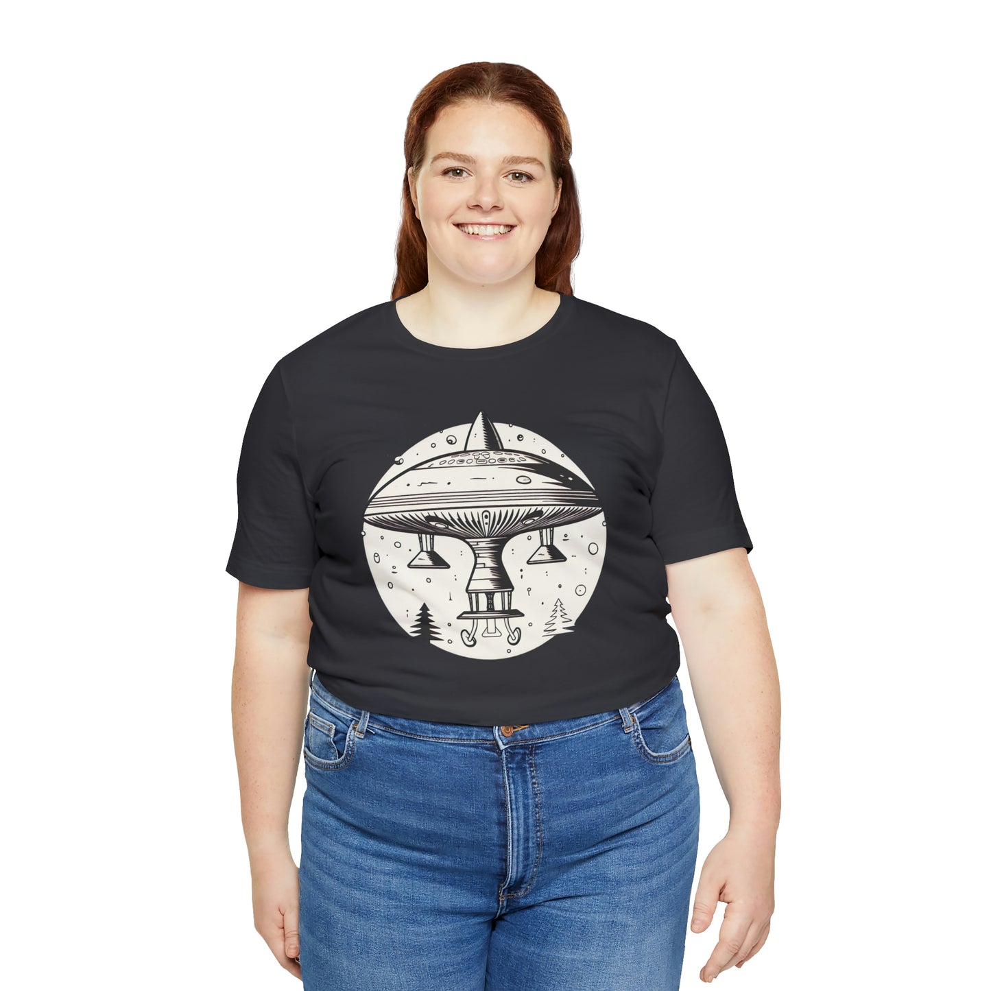 Fun Alien Spaceship Forest UFO Cosmos Universe T-Shirt